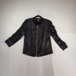 Clara Sun Woo Liquid Faux Leather Biker Jacket Womens Sz M Ruched Metallic Vegan